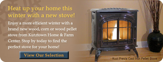 Heat up your home this winter with a new stove! Enjoy a more efficient winter with a brand new wood, corn or wood pellet stove from Kutztown Home & Farm Center. Stop by today to find the perfect stove for your home! View our selection.